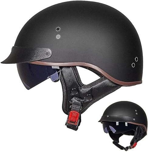 Halbschalenhelm Herren Mit ECE, Motorradhelm Jethelm Retro Chopper Helm Vintage Motoradhelme Männer, Moped Helm, Braincap, Mit Sonnenblende Und Herausnehmbares Atmungsaktives Futter,A-XXL(63~64cm)