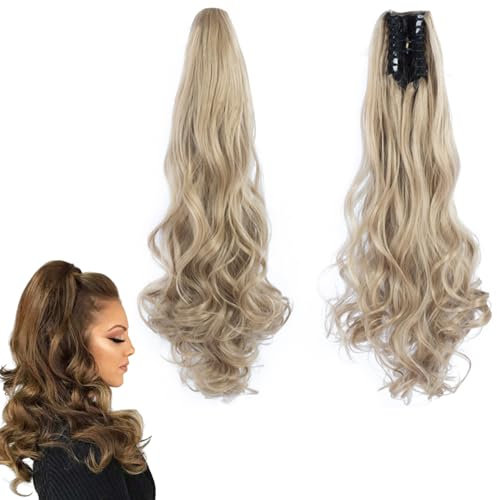 prinfantasy Haarverlängerungen Clip Kunsthaar Ponytail Extension mit Klammer Haarteil Haarverlängerung Hair Piece Haar Hitzebeständig Gewellt wie Sandy Blonde MW008