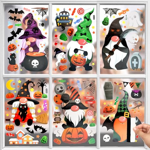 6 Blätter Fensterbilder Halloween Doppelseitige, Fledermäuse Kürbis Halloween Fensterdeko, DIY Statisch Aufkleber für Halloween Party Laden Fenster Glas Anzeige Dekoration