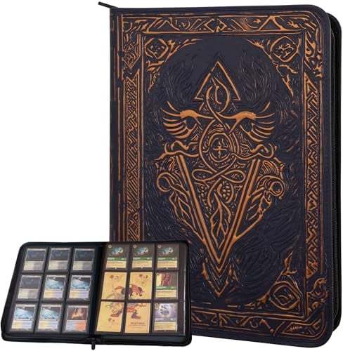 Sammelkarten Album – 9 Pocket Sammelalbum Karten mit Zipper – 360 Fächer Karten Ordner für TCG – 3D-PU-Leder Mappe – Sammelmappe Karten für MTG, Disney Lorcana, Magic The Gathering, Pokemon (Blau)