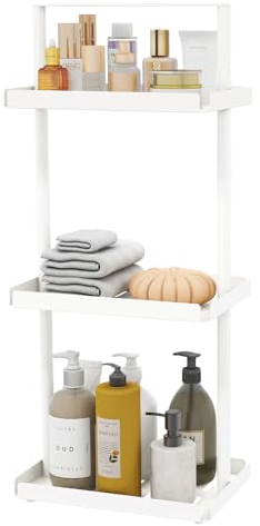 STWWO Duschregal mit 3 Etagen, Ecke, Metall, Badezimmer-Dusch-Organizer mit Griff, Duschregal für Shampoo, Weiß
