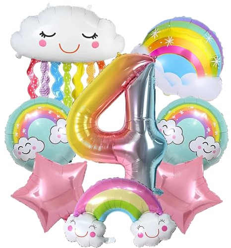 TZQFROCE Regenbogen Geburtstagsdeko Mädchen 4 Jahre 8 Stück Regenbogen Deko Kindergeburtstag Regenbogen Luftballons Regenbogen Mädchen Regenbogen Deko für Dekoration