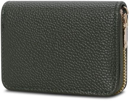 IHIGOGOFA Porte Cartes de Crédit Cuir Fermeture Eclair, Crédit Portefeuille Blocage RFID avec 11 emplacements pour Cartes (Vert foncé)
