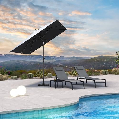 PURPLE LEAF Sonnenschirm 250 x 250 cm, Alu Balkonschirm knickbar, Gartenschirm mit Kurbel, Marktschirm, UV-beständig, für Garten, Terrasse, Grau