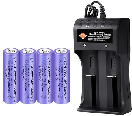 4PCS 3.7V 1800mAh battery with USB Charger is Suitable for Wireless Microphone Desk Lamp Electric Toys RC Mouse Calculator Shaver Keyboard Household Appliances Solar Light Rechargeable Batteries