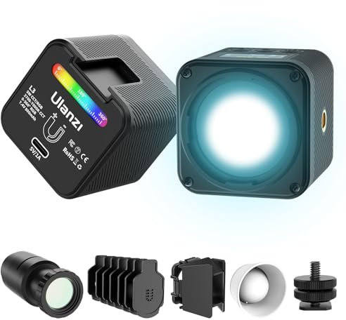 ULANZI L3 RGB LED Video Light, Waterproof Camera Lighting Kit 2700K-7000K Mini Cube COB Light Dimmable Fill Magnetic Photography Light with Fresnel Lens Cold Shoe for Smartphone,Action,DSLR Camera