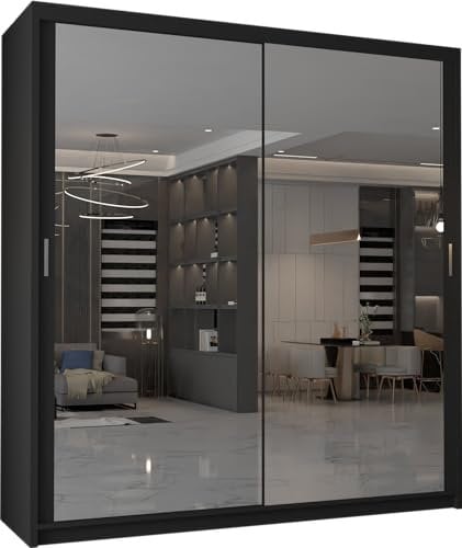 MN Furniture EDINBURGH MIRROR SLIDING DOOR WARDROBE WITH SHELVES AND HANGING RAILS EXTRA SPACE WITH CLOSET CHRONICLES (Black, 90cm)