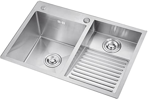 Évier de jardin, évier simple en acier inoxydable avec robinet, bac à linge pour balcon, évier à linge avec planche à laver intégrée (couleur : argent (L), taille : 80 x 48 x 22 cm)