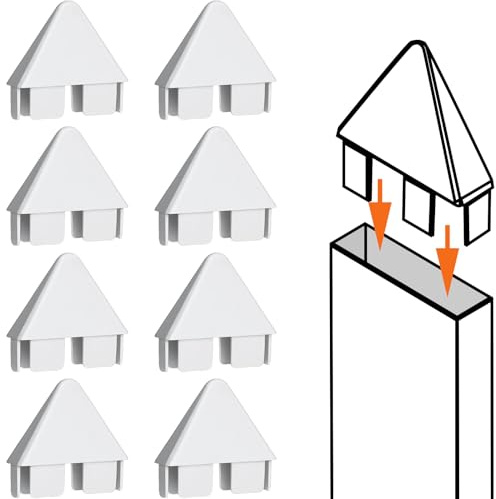 Pelopy 8 Packs Vinyl Picket Fence Caps 7/8 x 3 Vinyl Picket Fence Parts White Post caps for Outdoor Garden (Pointed Style)