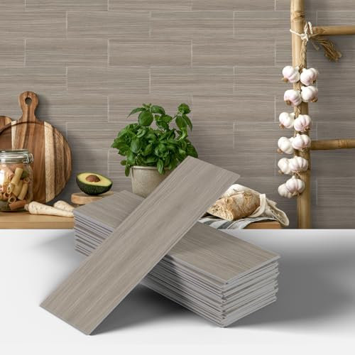 AMOYUN PVC Adesivi Parete, 12 Piastrelle Adesive Pavimento Effetto Legno Autoadesiva Resistente al Calore Impermeabile Backsplash per Cucina Soggiorno Camera Letto 10cm x 30cm