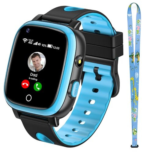 PIULAXIU Montre Connectée Enfant 4G avec Appels Vidéo et Téléphoniques Longs, SOS, GPS, avec Localisation en Temps Réel et Mode Scolaire, Excellent Cadeau pour Garçons et Filles de 5 à 14 Ans (Bleu)