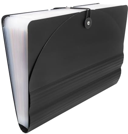 Idena 11124 - Dokumentenmappe A4 aus Kunststoff, Fächermappe in Schwarz mit 24 farbigen Fächern, Sortiermappe mit Gummizug, inkl. Beschriftungsschildern