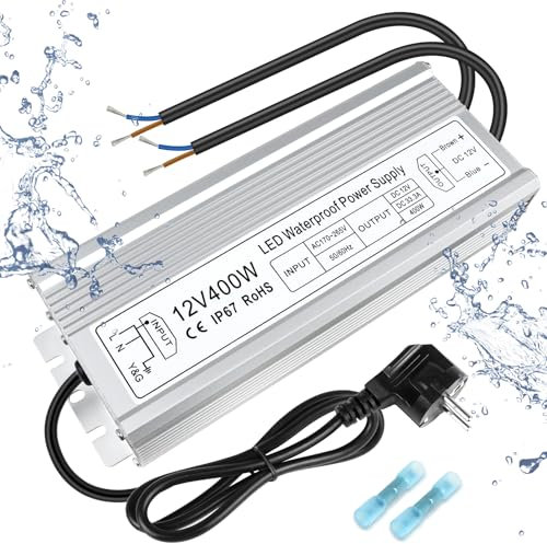 inShareplus LED Trafo 12V 33.3A 400W IP67 Wasserdichter Outdoor-Treiber, AC 170-265V zu DC 12 volt Niederspannungs-Transformator, 12V Netzteil für LED-Licht, Computerprojekt, Außeneinsatz