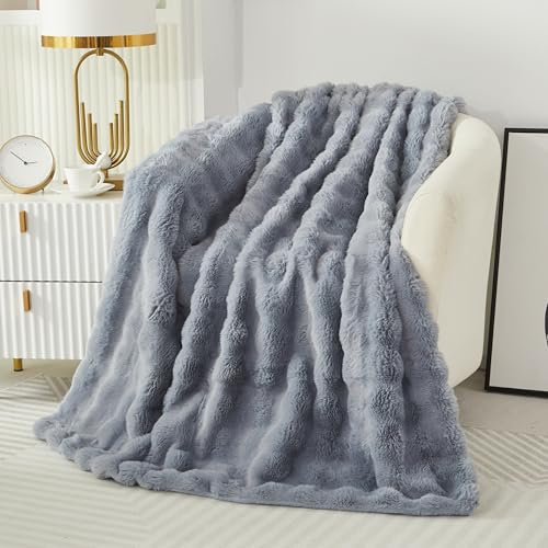 Kuscheldecke Kaninchen Plüsch Flauschige Decke Soft Wohndecke Dick 1000GSM Flanell Decke Couchdecke Warme Überwurfdecke Sofadecke Vielseitig Blanket Für Bett Sofa Schlafzimmer Büro Hellgrau 160x200cm
