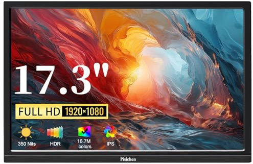 17.3 Inch Portable Monitor, 1080P FHD IPS Computer Screen HDMI USBC Travel Portable Monitor for Laptop PC Xbox Switch Ras Pi, Built-in Speakers & Kickstand