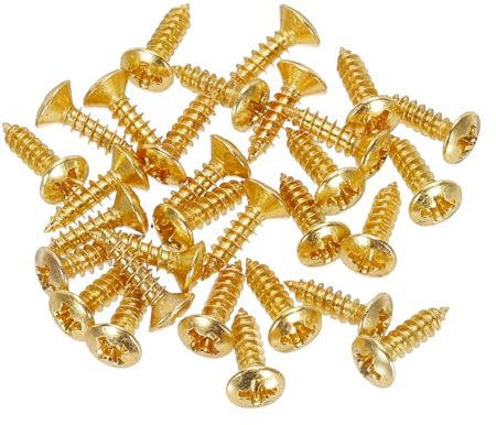sourcing map 30pcs 3MM Electric Guitar Bass Pickguard Screws Scratch Plate Mounting Screw for SQ TL Guitar, Gold