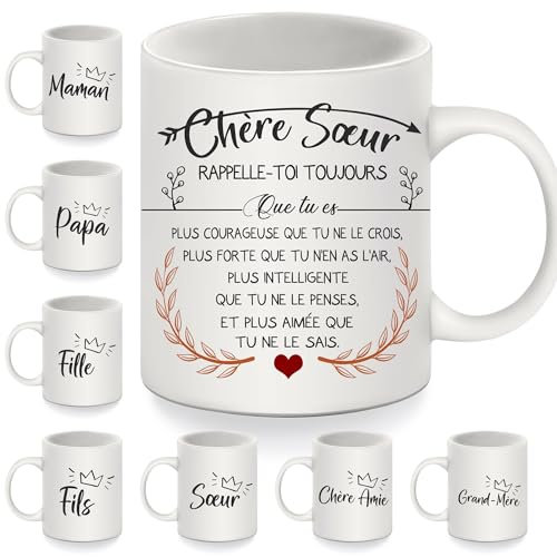 Bommex Tu es plus courageuse que tu ne le croi Mug pour Sœur de la part de la Sœur ou du Frère Cadeau d'inspiration pour Chère Sœur Anniversaire Cadeau de Noël Tasse à café pour Sœur(sœur)
