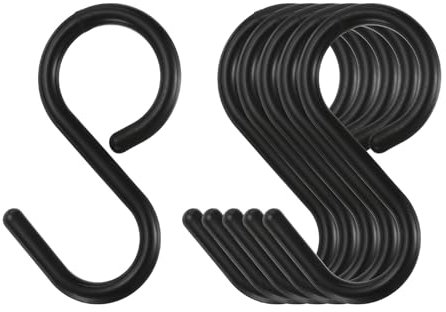 Sourcing Map 6pc S Hooks, 2.4 Plastic Hanging S Shaped Hooks for Hanging Kitchen Utensils, Cups, Plants, Jewelry, Jeans, Clothes, Towels, Tools, Black