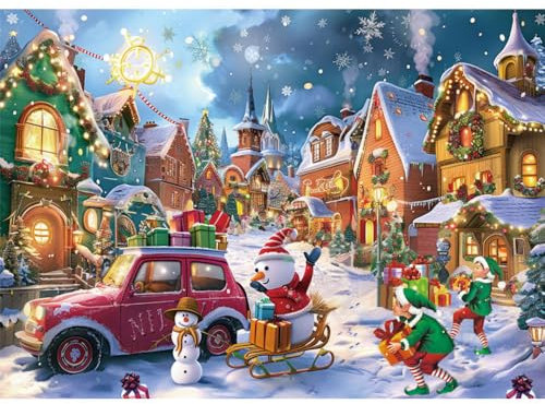 HGLCM 1000 Piece Jigsaw Puzzles for Adult Kids Cute Dog Christmas Company snowman,car theme Gifts for Christmas Jigsaw Puzzle