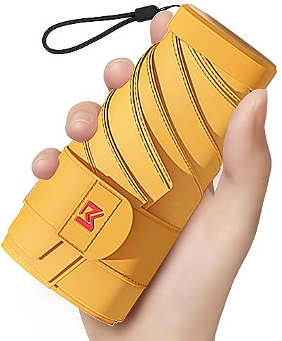 Moorrlii Mini ombrello da viaggio per borsa con custodia, piccolo ombrello compatto, protezione UV, leggero, piccolo ombrello tascabile con custodia per donne e ragazze, Giallo latte (con borsetta)