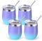Volhoply 12oz Edelstahl Wein Becher mit Deckel Bulk 4 Pack,350ml Doppelwandige Vakuum Stemless Weingläser,Metall Reise Kaffee Becher mit Strohhalm,Isolierte Tasse Geschenke（Lila Bule,4 Set）