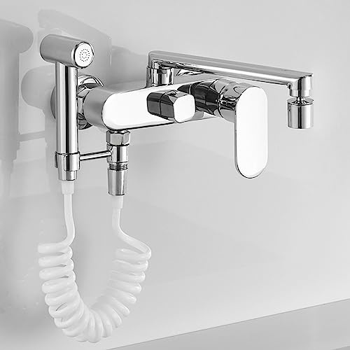 ZJFJMBD Rubinetto da Cucina a Parete con doccetta - Miscelatore monocomando Rubinetto a Doppia modalità per Cucina