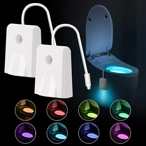 Heemol WC-Nachtlicht Toilette Bewegungsmelder Licht,Mini Bewegungsm LED Hintergrundbeleuchtung Nachtlichter Wiederaufladbar Dimmende Lampe mit Projektorlampe Für Toilettenschüssel Badezimmer 2 Stück.