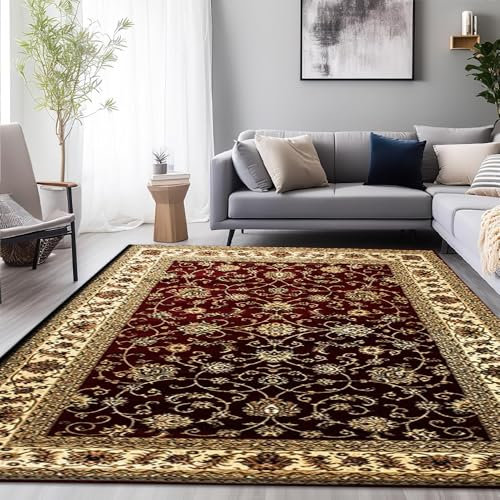 Rugs Inn Marrakesh Small Rug – Traditional Low Profile Vintage Design Rugs for Hallway Kitchen Bedroom Living Room Front Door Carpet Mats (Red - 0210, 60 x 110 cm)