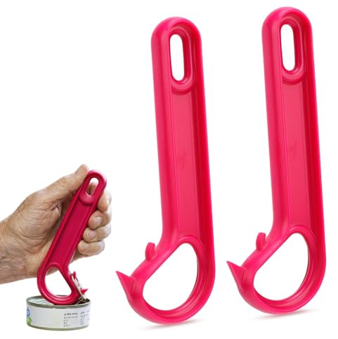 Tissting 2 Stück Zugring Dosenöffner, J Förmig Dosenöffner Ring Pull | GlasÖffner Kunststoff Konserven Öffner Senioren Deckelöffner Flaschenöffner Rutschfest Ergonomisch Rot
