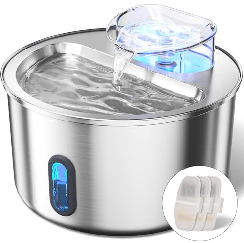3.5L Cat Water Fountain for Drinking Indoor Pet Fountain, Dishwasher Safe, Anti-Dry Burn Stainless Steel, Automatic Water Dispenser for Cats and Dogs with 3 Replacement Filters