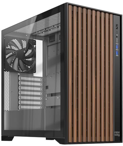 NEWWAY - 2024 Nuovo - NW1 - Case PC frontale in legno - Medio Torre Compatibile ATX/Micro-ATX/ITX - Tipo C USB - Ventole incluse 3 x 140 mm PWM - Pannello laterale Vetro temperato (nero)