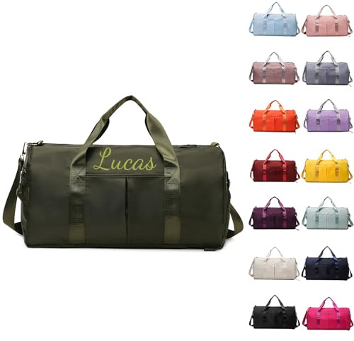 Personalisierte Sporttasche, Gestickt Gym Tasche Damen 35L, Dunkelgrün | Reisetasche Mit Nassfach & Schuhfach Reisetasche, Sporttasche Mädchen, Duffel Bag Weekender Trainingstasche Damen