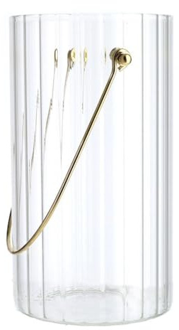 INNA-GLAS Deko Vase BLANDINA mit Henkel, Glas, Rillen, transparent-Gold, 18cm, Ø10cm - Blumenvase