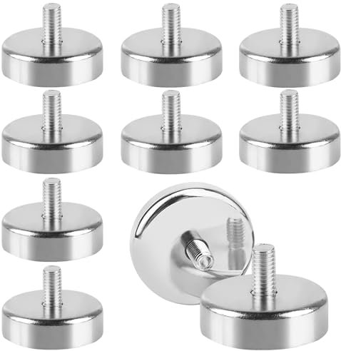 WANDGU Neodym Magnete mit Gewinde: 10 Stück Super Stark Neodym Magnete Ø25mm mit M5 Gewinde, Runde Neody m Magnet e, Außengewinde Flachgreifer, 20kgHaftkraft Magnetsysteme für Schrauben Öse oder Haken