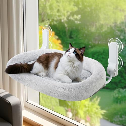 GUUSII HOME Hamaca Gato Ventana con Ventosas Fuertes Cama Colgante para Gatos Amaca Camita Interior Grande Instalación Fácil sin Perforaciones Funda Suave y Lavable Soporta hasta 18kg (Gris)