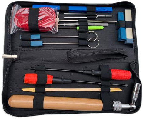 Qukaim Kit di accordatura professionale per pianoforte, 16 pezzi, con chiave per accordatura, feltro e accorie, include borsa per il trasporto, per riparazione pianoforte verticale