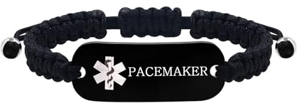 Tobestu Schwarze Herzschrittmacher Medizinische Alarm Armbänder - Edelstahl Notfall-ID Armband mit Gesundheitssymbol YS5833