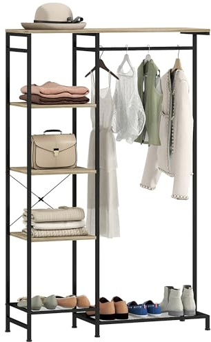 HOMCOM Porte-manteau avec tringle à vêtements, étagère à chaussures, porte-manteau avec étagère, porte-manteau avec protection anti-basculement pour entrée, couloir, chambre à coucher, chêne