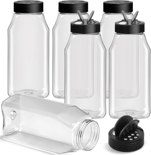 TUZAZO 32 Oz Large Spice Jars Plastic Seasoning Containers, 6 Pack | Heavy Duty Plastic Spice Bottles with Dual Shaker Lids, Refillable Empty Spice Containers for Salt, Herbs & Spices