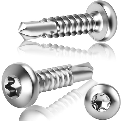sturiz 100 Stück Bohrschrauben Torx Bohrschrauben für Stahl M4.8x22mm Rundkopf Selbstbohrschrauben Linsenkopf Selbstbohrende Schrauben DIN 7504 Edelstahl 410 Silber Blechschrauben Metalldachschrauben