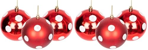 10cm/6Pcs Christmas Baubles Shatterproof Red White Polka Dots, Christmas Tree Decorations Ball Ornaments Balls Xmas Hanging Decorations Holiday Decor - Shiny,Matte,Glitter (Pack of 2)