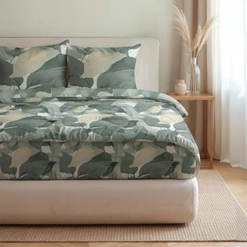 Zelesta Royalbed Baumwolle All-Season Bettdecke 240x200 – Bettdecke & Bezug in einem | Waschbar & Trocknergeeignet | Atmungsaktive Baumwolle, 300 g/m² Füllung (Green Forest, 240x200 cm)
