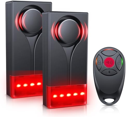 Car Vibration Sound & Light Alarm with Remote, ELECTOP 108dB Automobile Anti-Theft Vibration Alert, Anti-Theft LED Flashing Security Light Wireless Remote Vehicle Security Alert with 2pcs Alarm