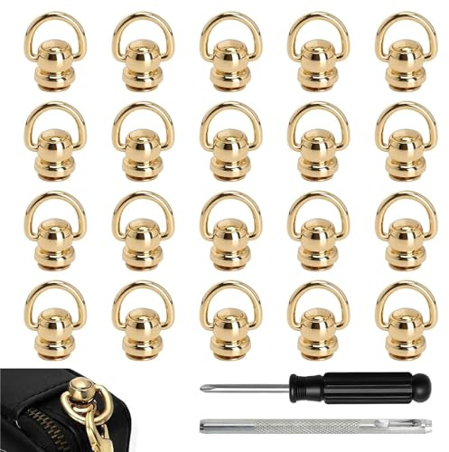 UOCAI 20 Stück Nieten für Leder Hohlnieten Schraubnieten Ledernieten D Ringe 360° Drehbare Rivet Nietbolzen mit Locher und Schraubendreher für Leder Geldbörsen, Handtaschen, Rucksäcke, Gürtel DIY