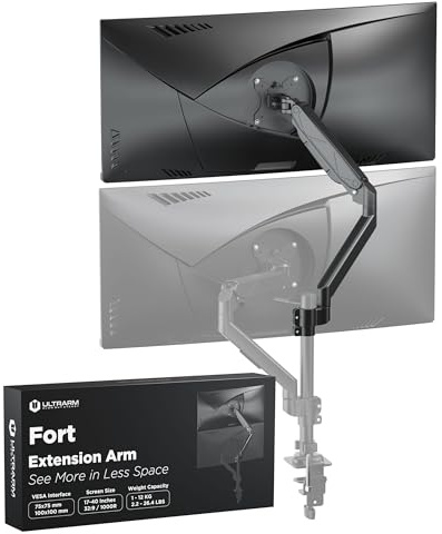 ULTRARM Extra-Tall Extension Arm Accessory for MA12P-S Do Not Use Alone | Max 4 Screens, Dual 40 Vertical Stacked Monitor Mount, Base & Pole Not Included, VESA 100x100, Black, MA12P-A