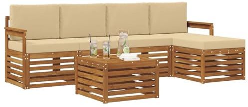 vidaXL Sofagarnituren 6 pcs Natur und Beige Massivholz Akazie, Moderner Garten-Sofa, haltbare Terrasse Sitzgelegenheiten, bequemes Lounge-Möbel für draußen