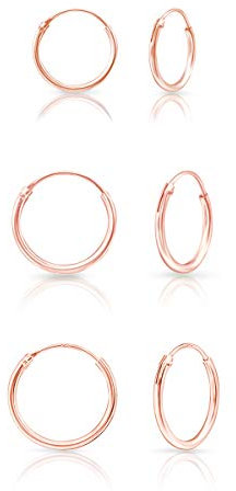 DTPsilver® Set Orecchini Cerchio Argento 925 Placcato Oro Rosa - Orecchini Cerchio Donna - Set da 3 Paia Orecchini a Cerchio Piccoli e Medi - Spessore 1.2 mm - Diametro 12, 14, 16 mm