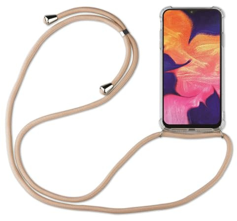 Hülle Kompatibel mit Samsung Galaxy A70 | Handykette Smartphone Halskette Hülle mit Band | Handyhülle mit Kordel zum Umhängen Kompatibel für Galaxy A70 | Beige/Braun
