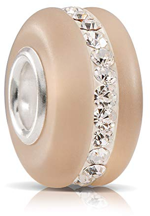 Materia Glas Charms Anhänger creme beige - 925 Silber Beads Glasperle für Armband mit Kristallen 619