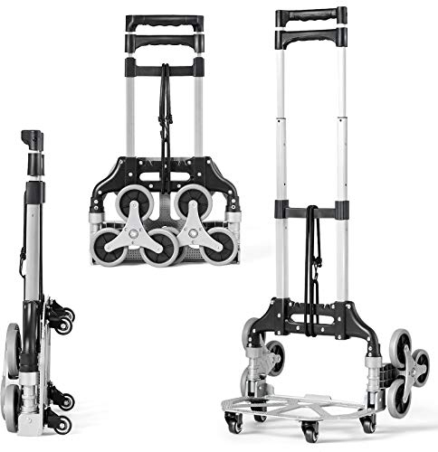 DREAMADE Faltbare Transportkarre mit Sternförmigen Rädern, Treppensteiger Sackkarre mit Verstellbarem Griff & festem Hakenseil, Stapelkarre max. 80kg Tragfähigkeit